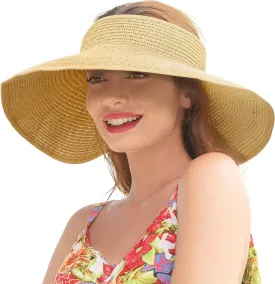 Sun Visors for Women Wide Brim Straw Hat Women Beach Visor Hats for Women Uv Protection Foldable Sun Hat Women Beach Hat