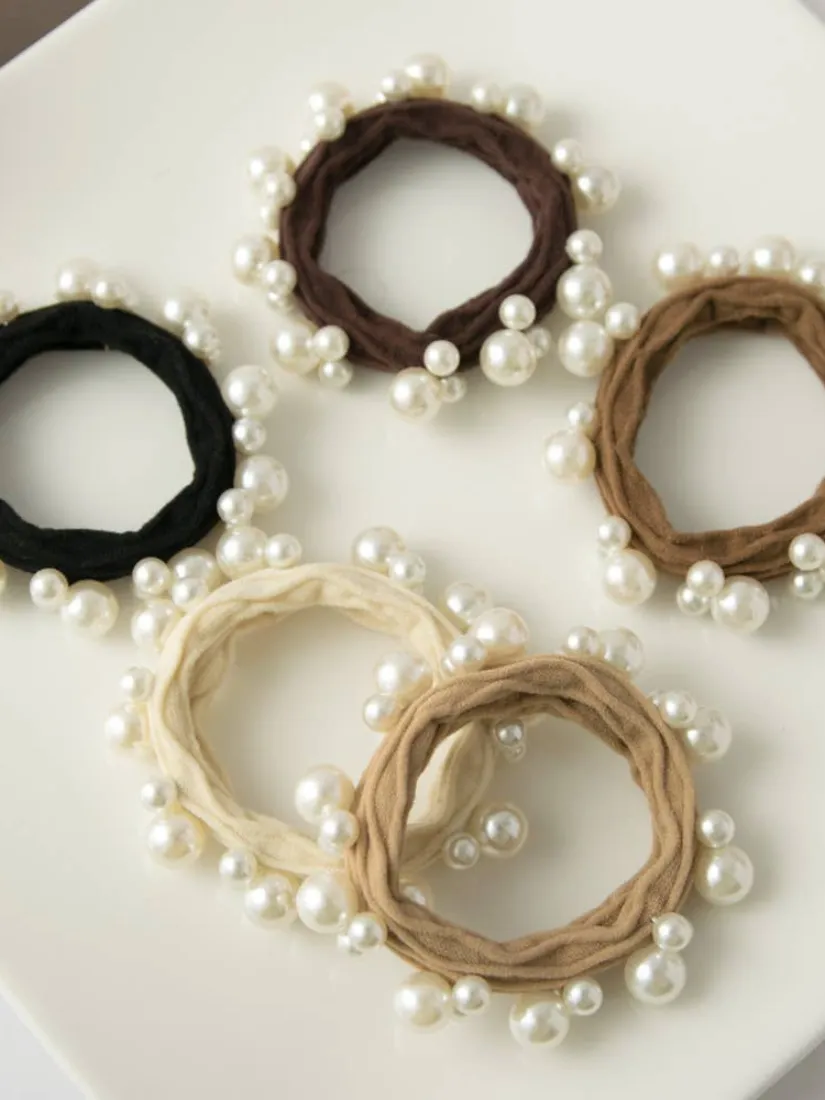 Textured Seamless Pearl Hair Tie (Set of 5): Assorted