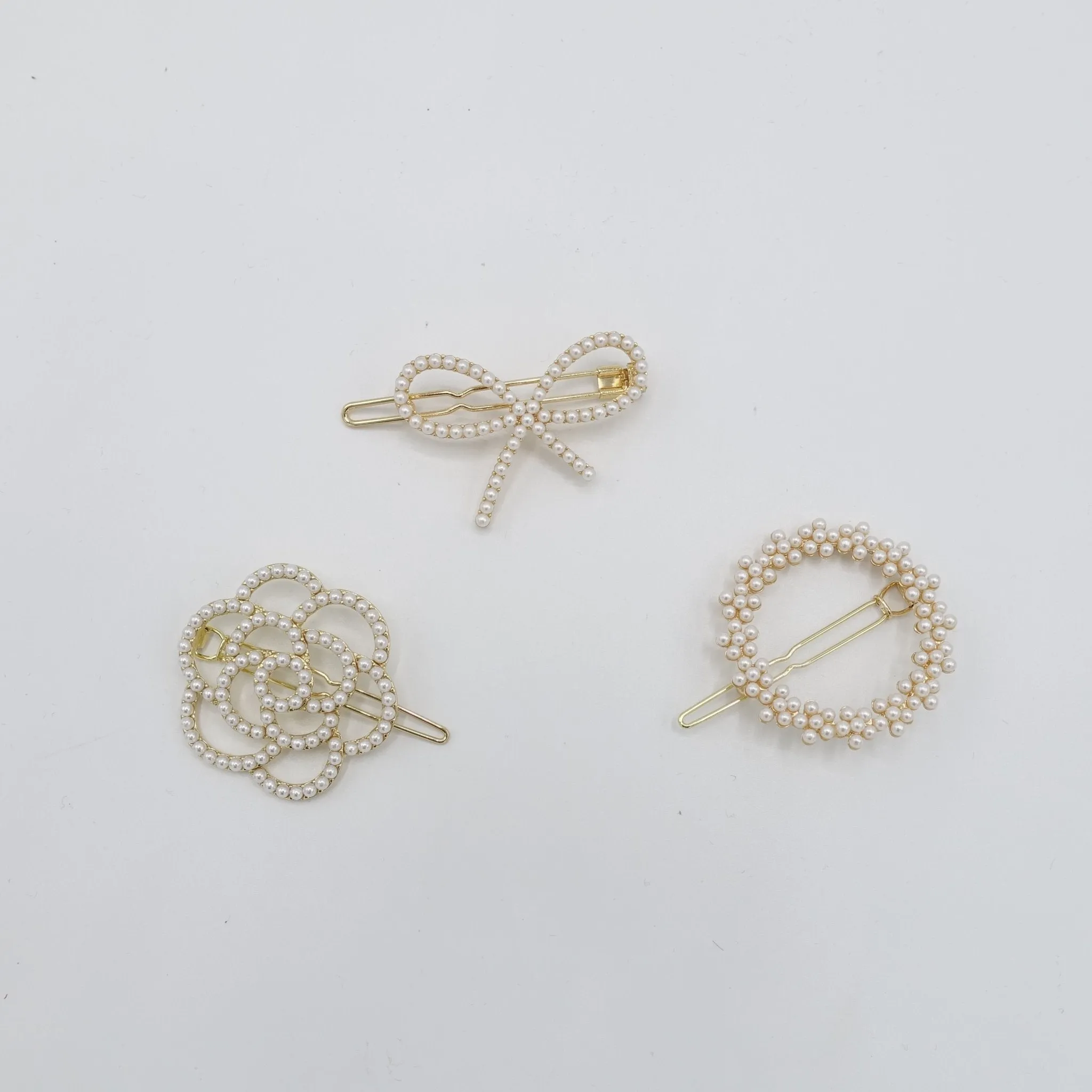 tiny pearl ball decorated hair clip bow circle flower pattern women hair accessory