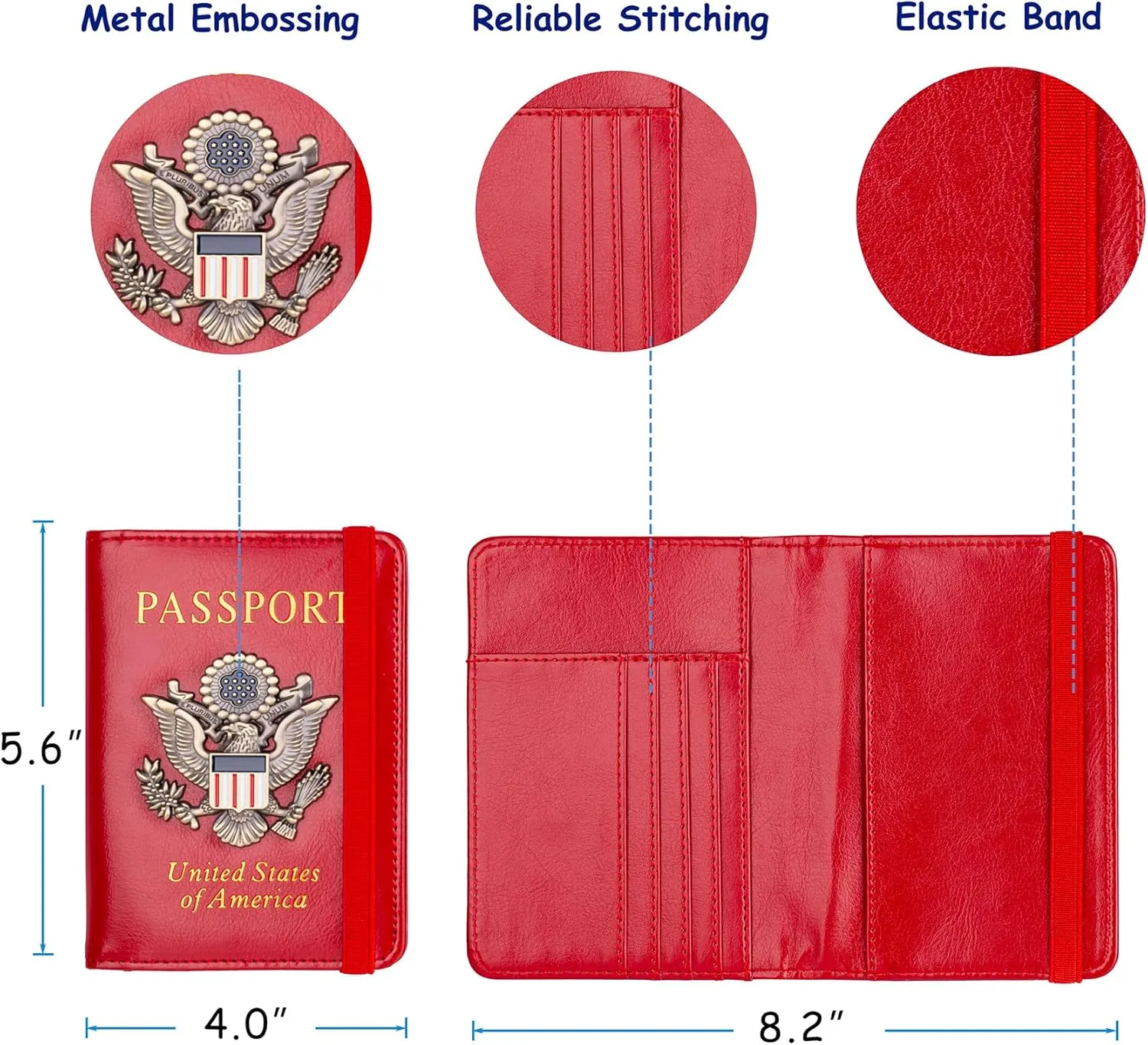TOURSUIT Rfid Blocking Passport Holder for Women Men, Leather Passport Travel Wallet with Metal 3D Metal Badge, Travel Document Holder Cover Accessories (Red)