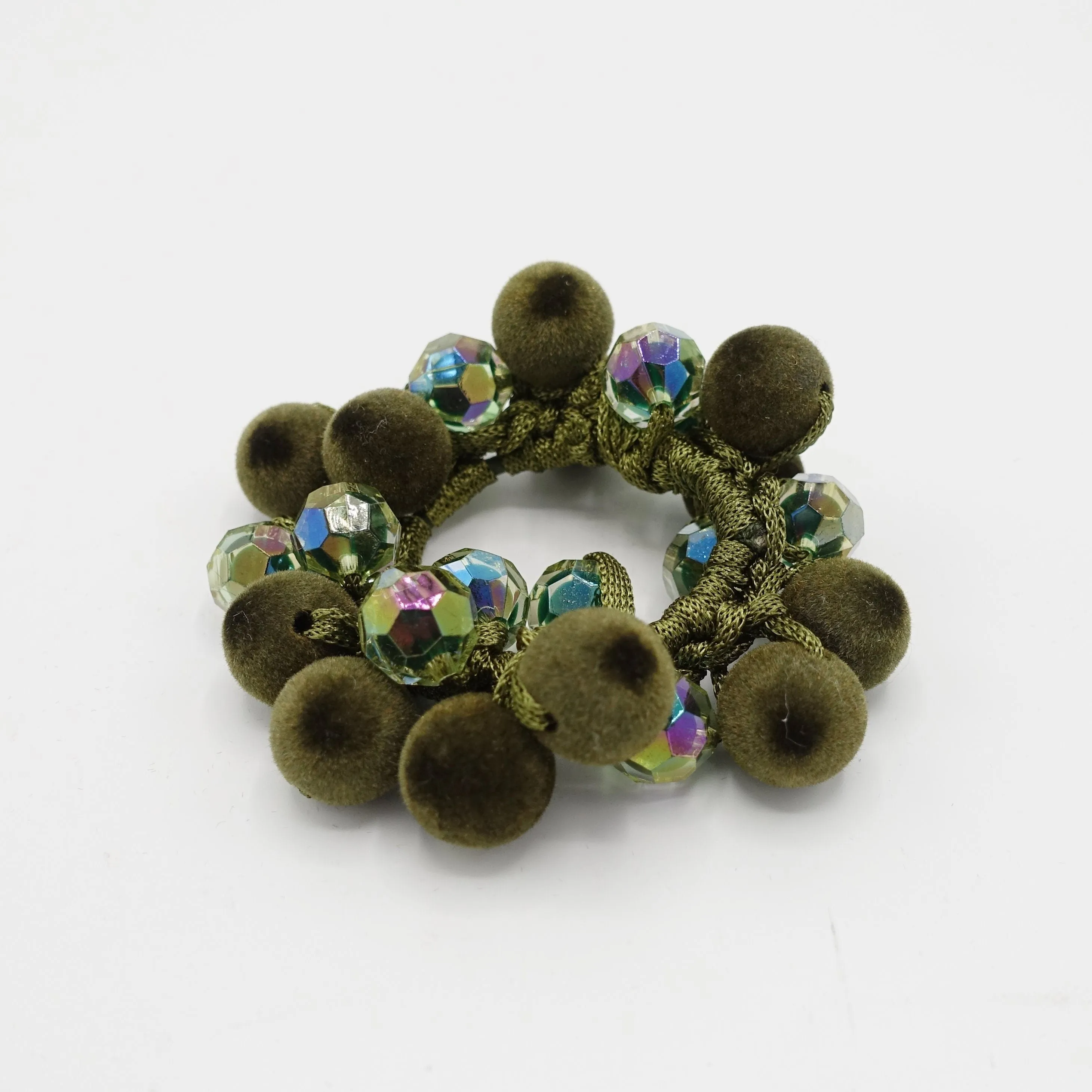 velvet  ball beaded mini disco ball hair elastic ponytail holder