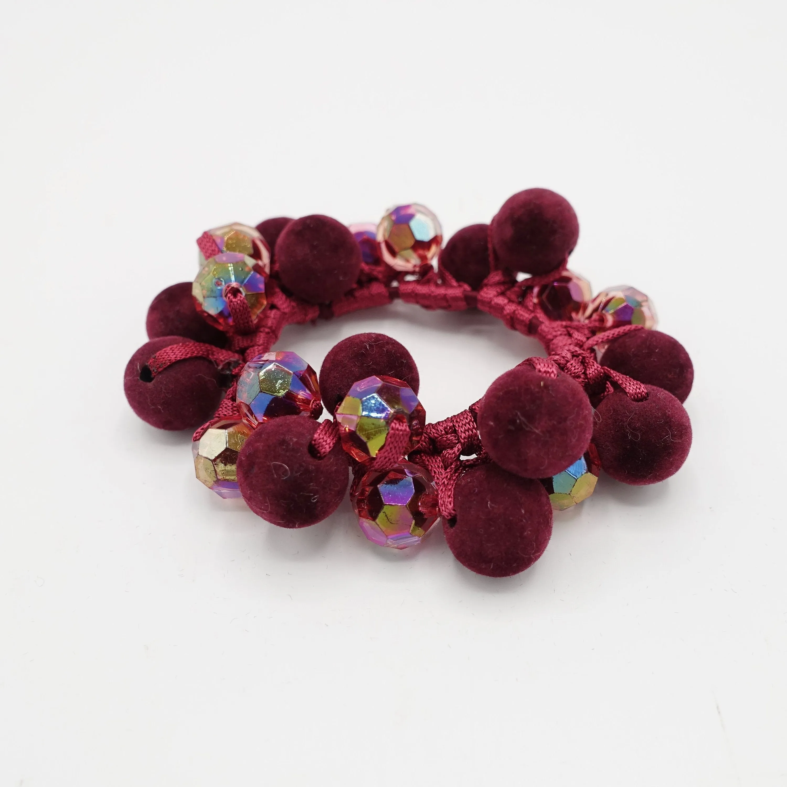 velvet  ball beaded mini disco ball hair elastic ponytail holder