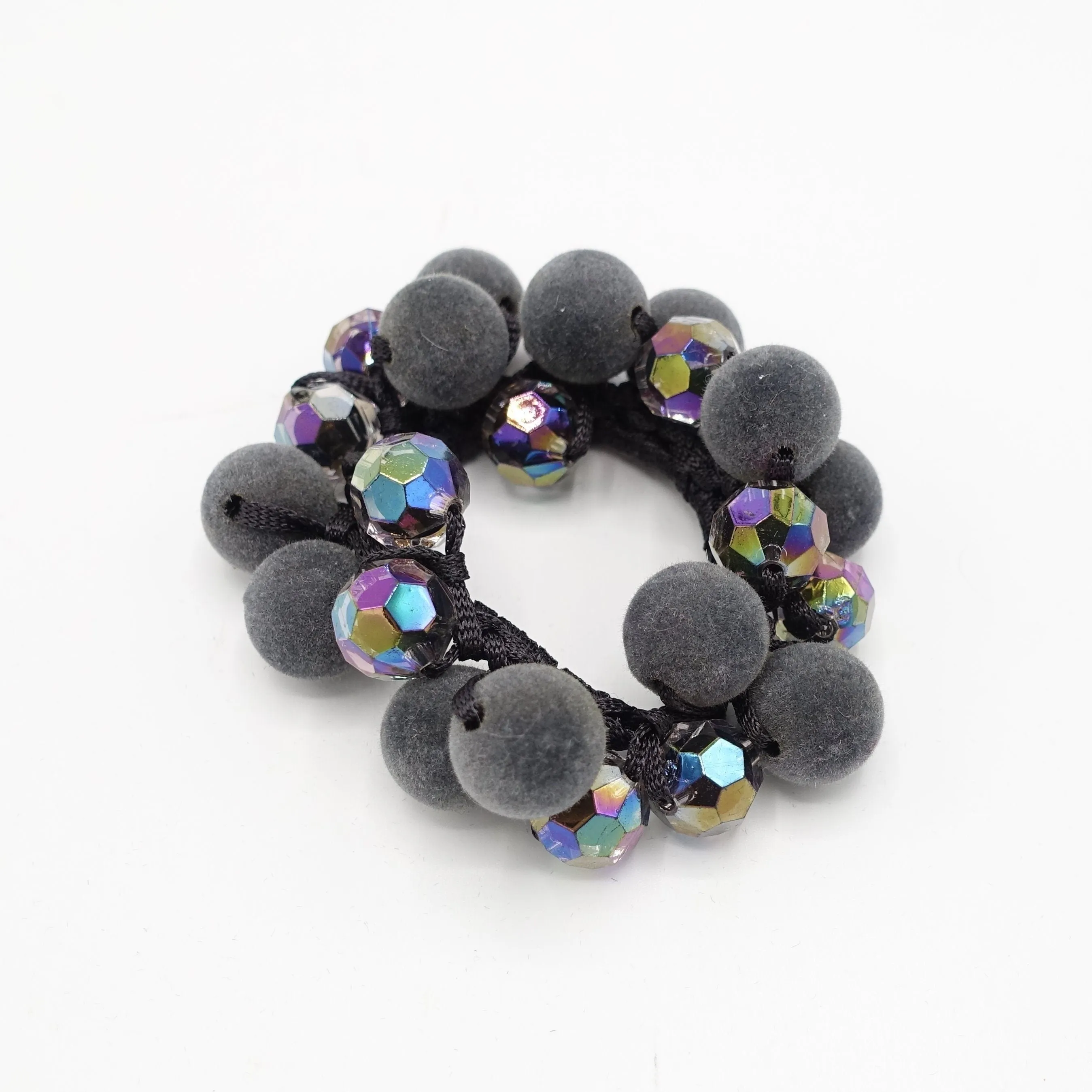 velvet  ball beaded mini disco ball hair elastic ponytail holder