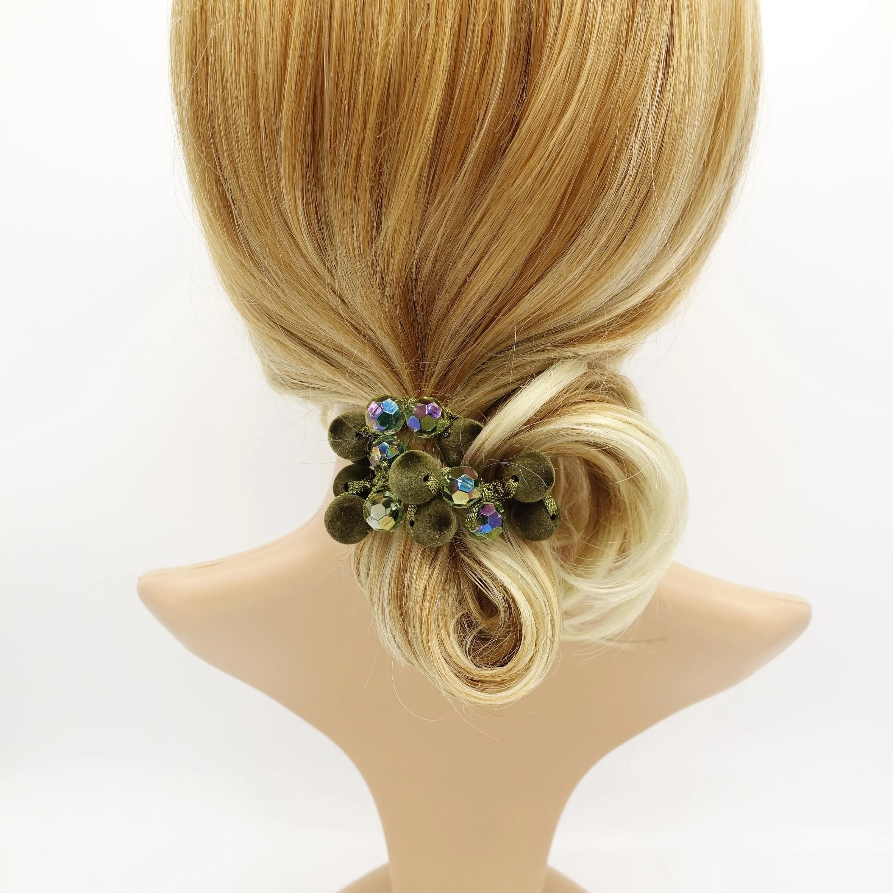 velvet  ball beaded mini disco ball hair elastic ponytail holder