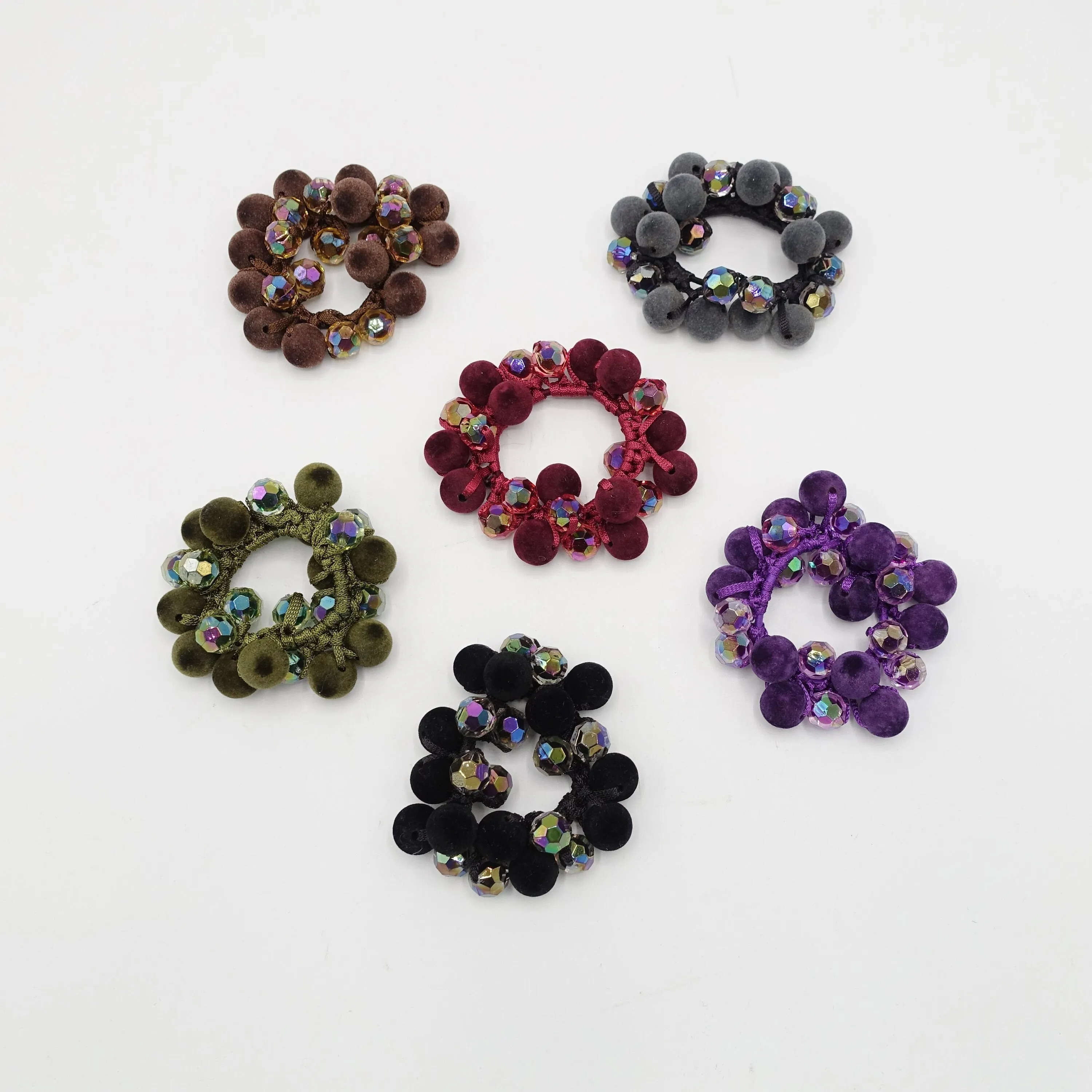 velvet  ball beaded mini disco ball hair elastic ponytail holder