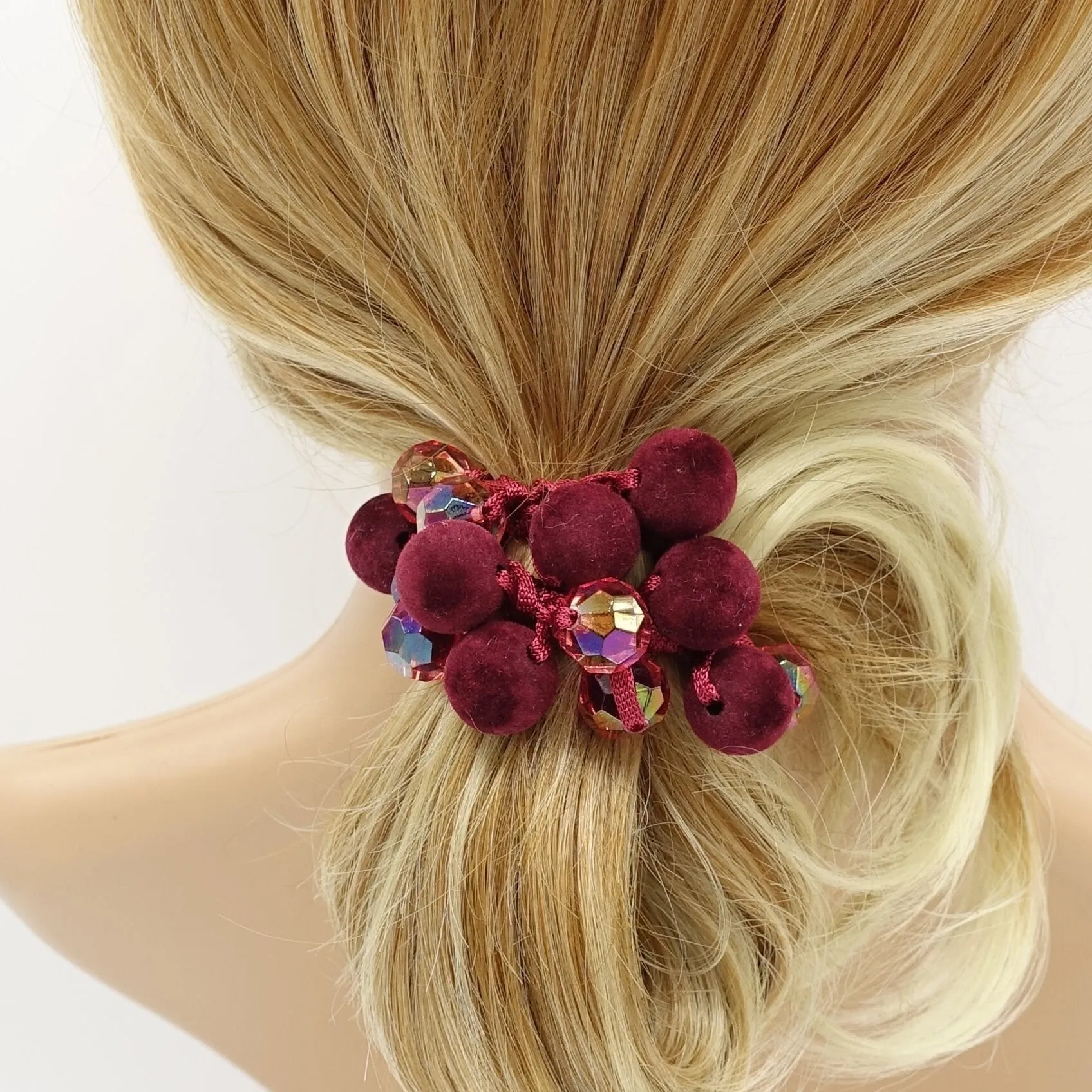 velvet  ball beaded mini disco ball hair elastic ponytail holder