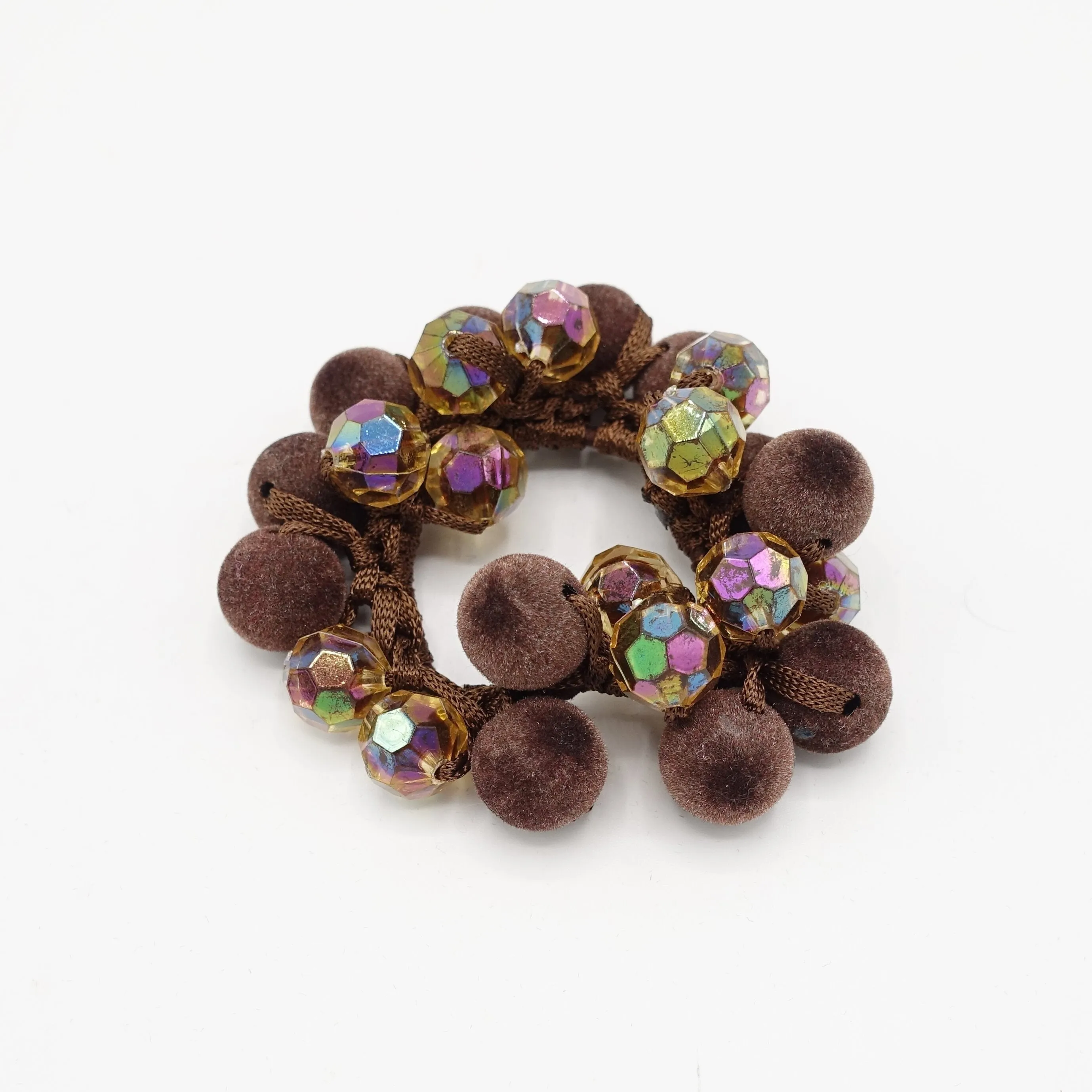 velvet  ball beaded mini disco ball hair elastic ponytail holder