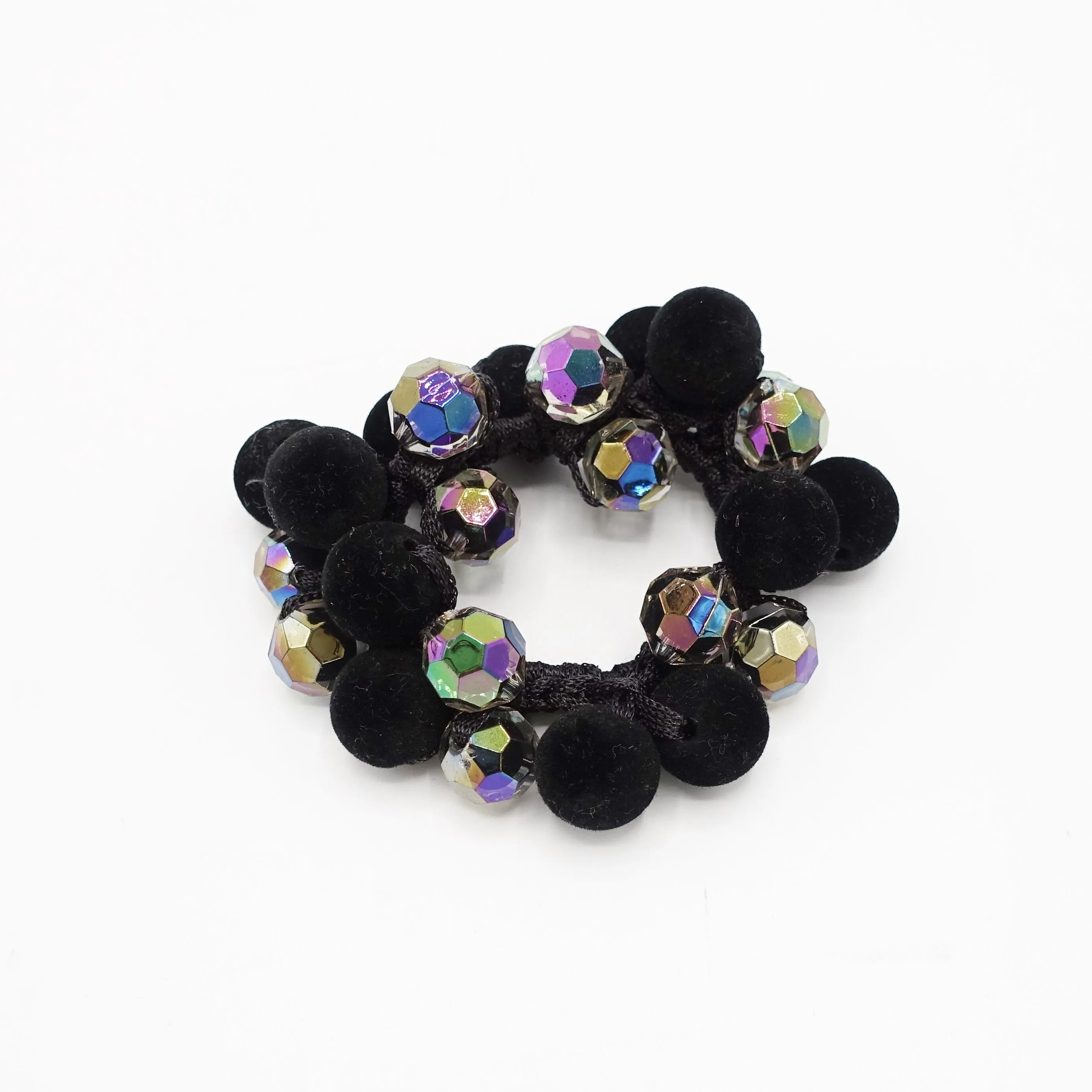velvet  ball beaded mini disco ball hair elastic ponytail holder