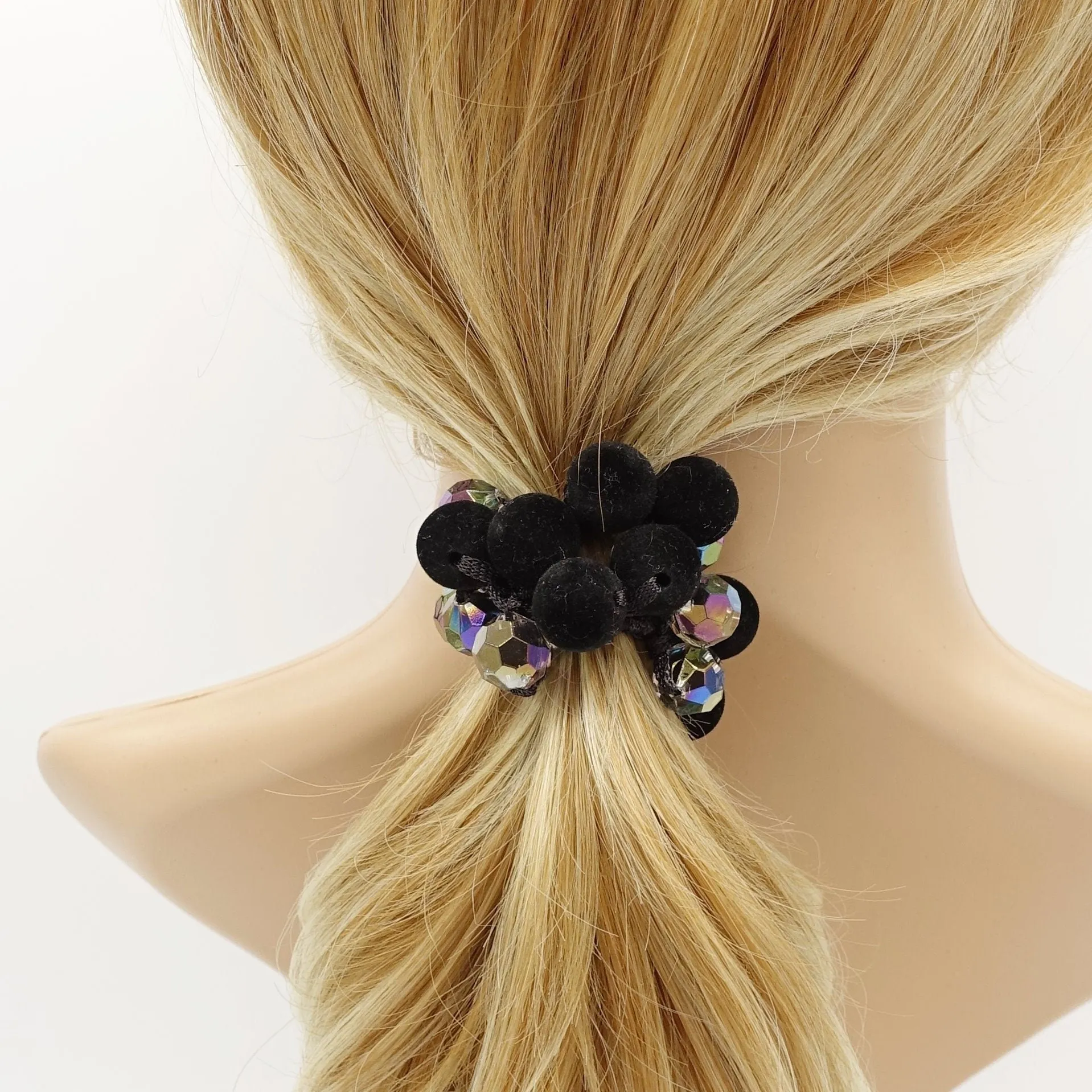 velvet  ball beaded mini disco ball hair elastic ponytail holder