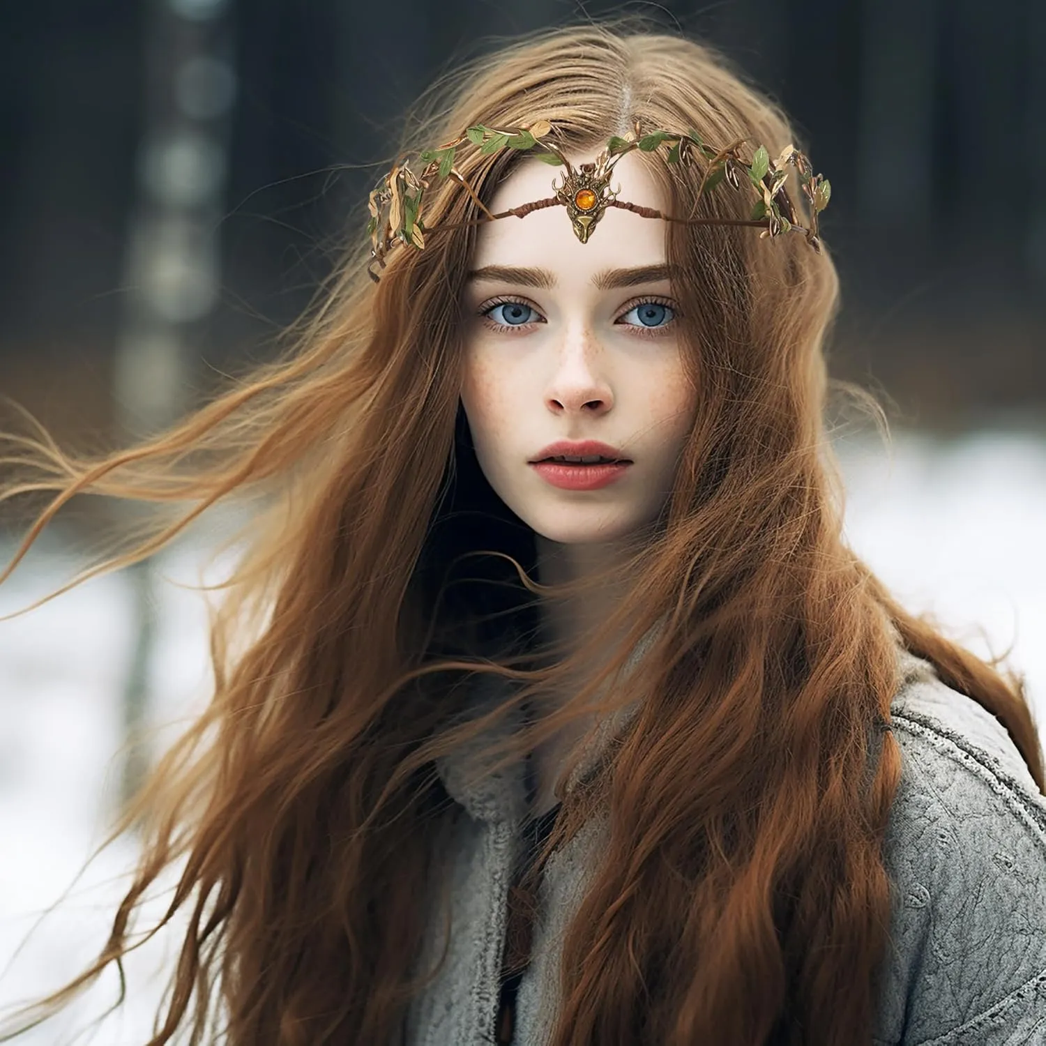 Vivivalue Golden Fairy Crown Flower Headband Floral Hair Wreath Even Headpiece Woodland Forest Circlet for Women Girls Halloween Renaissance Wedding Bridal Cosplay Prom Photo Props