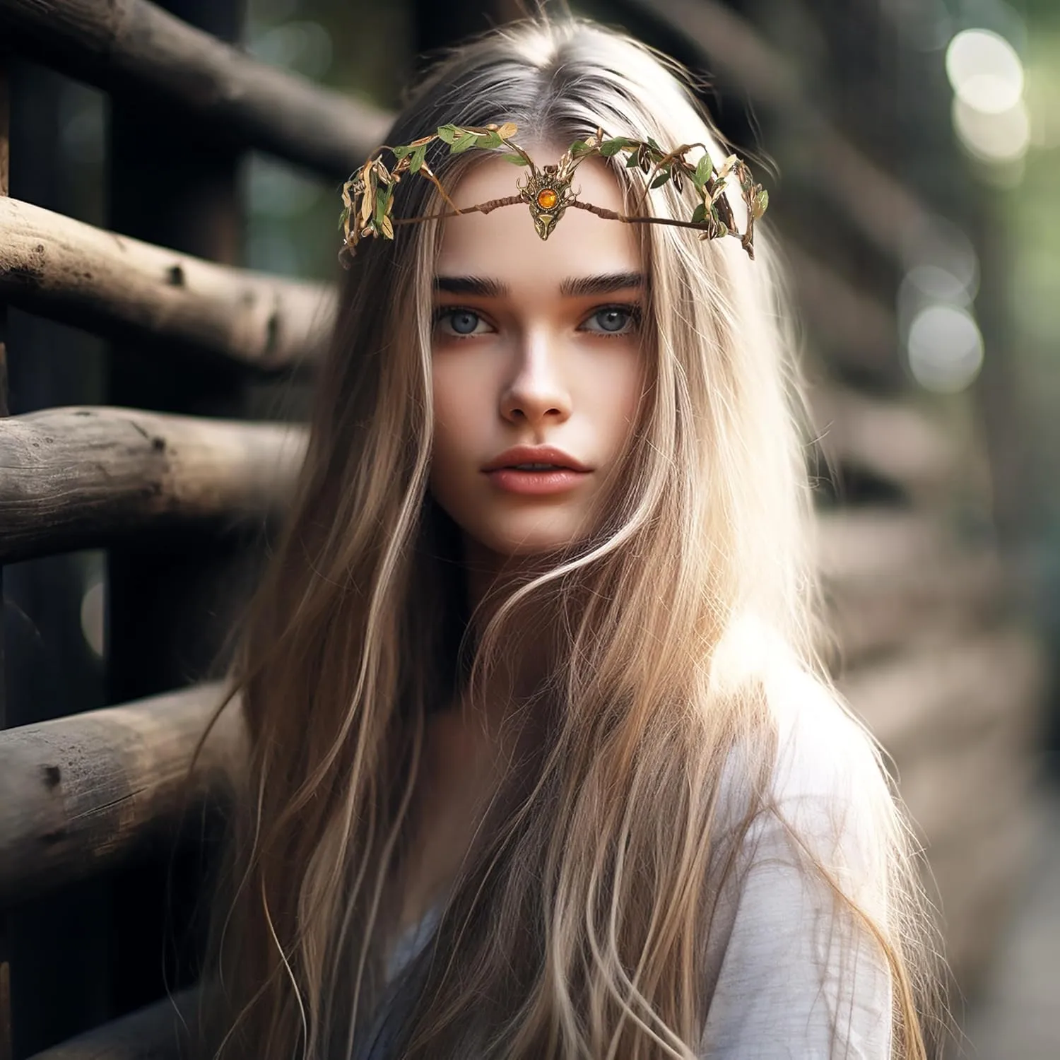 Vivivalue Golden Fairy Crown Flower Headband Floral Hair Wreath Even Headpiece Woodland Forest Circlet for Women Girls Halloween Renaissance Wedding Bridal Cosplay Prom Photo Props