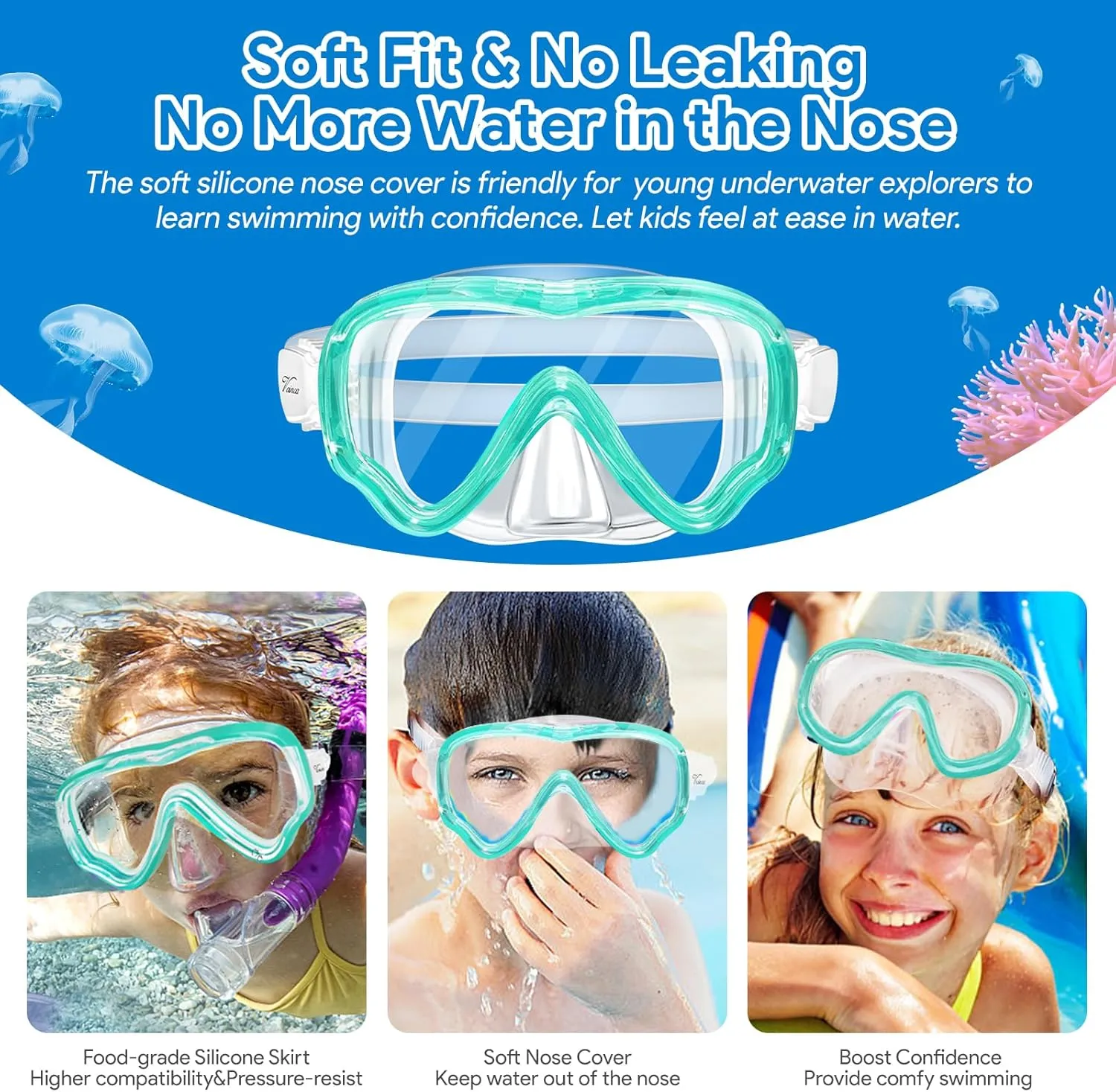 Vvinca Kids Goggles Snorkel Mask Diving Mask Swimming Goggles with Nose Cover and Straps Cover for Kids and Youth Age 6-14