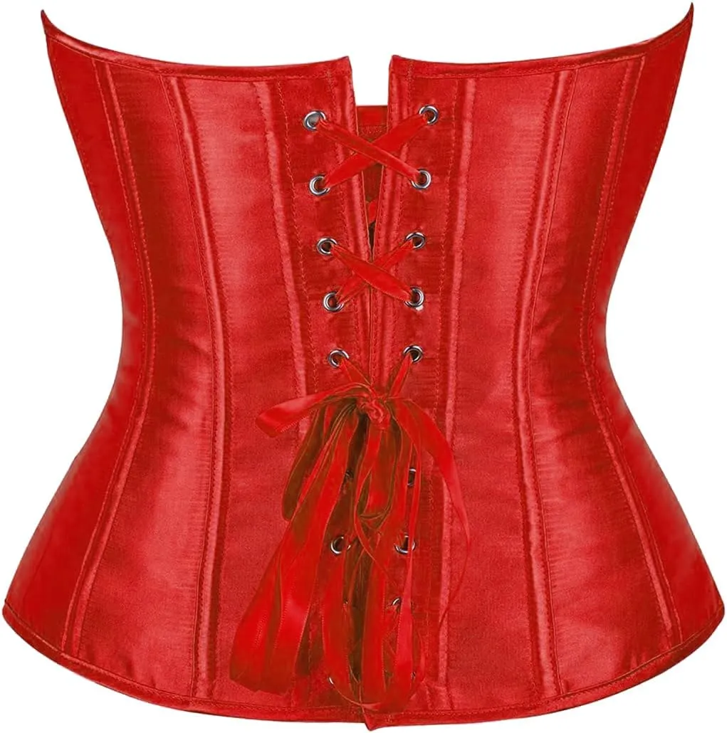 Women's Sexy Boned Overbust Shaper Push Up Bodysuit Lace up Corsets and Strap Bustiers Top S-6XL