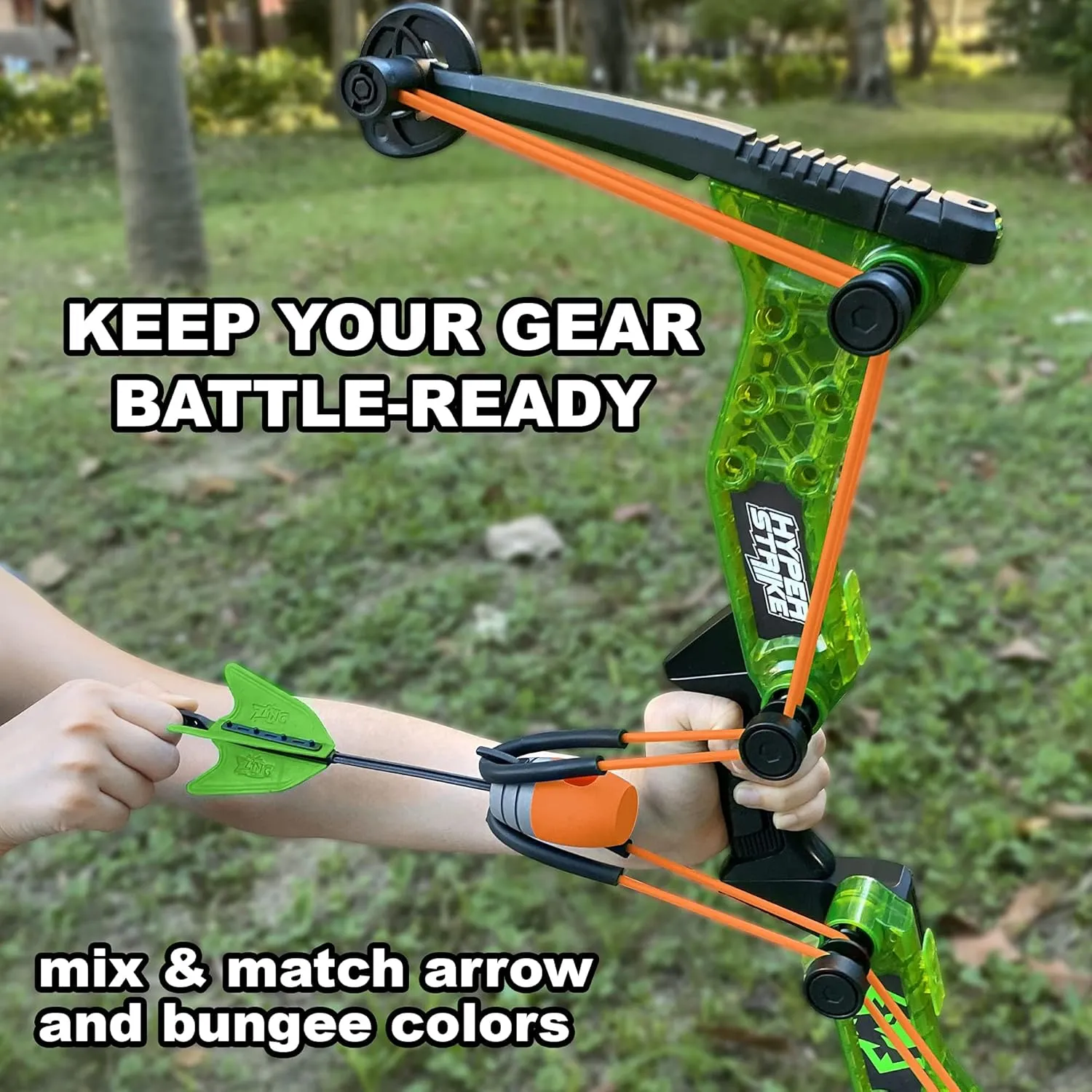 Zing HyperStrike Bow Bungee Replacement and Arrow Refill Pack - Includes 2 Green HyperStrike Bungee Sets and 4 Blue Zonic Whistling Arrows, Launches up to 250 Feet (Orange Arrows   Orange Bungees)