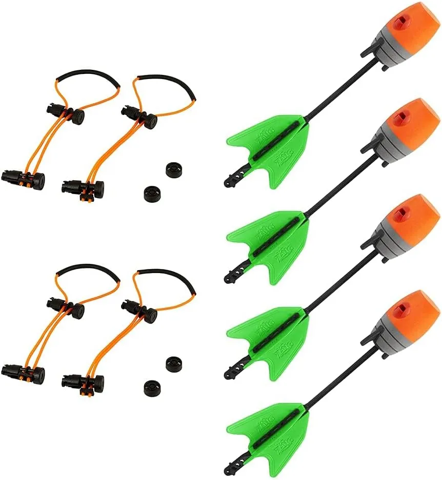 Zing HyperStrike Bow Bungee Replacement and Arrow Refill Pack - Includes 2 Green HyperStrike Bungee Sets and 4 Blue Zonic Whistling Arrows, Launches up to 250 Feet (Orange Arrows   Orange Bungees)