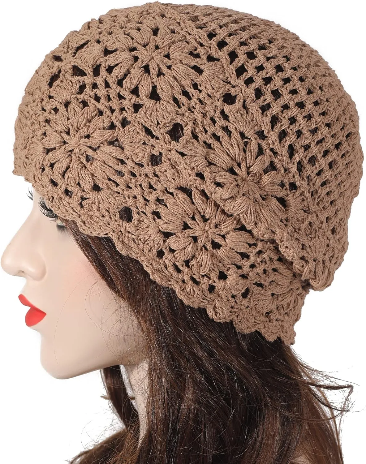 ZLYC Women Cotton Crochet Slouchy Beanie Hat Handmade Knit Summer Skull Cap