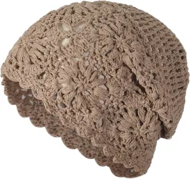 ZLYC Women Cotton Crochet Slouchy Beanie Hat Handmade Knit Summer Skull Cap