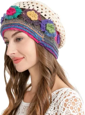 ZLYC Women Cotton Crochet Slouchy Beanie Hat Handmade Knit Summer Skull Cap
