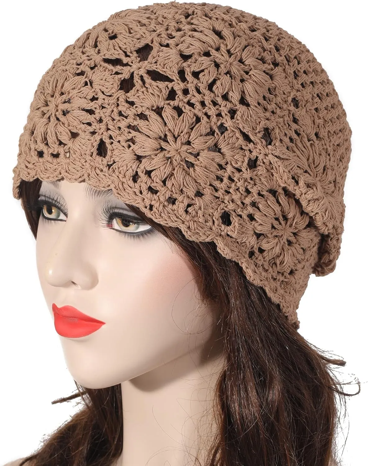 ZLYC Women Cotton Crochet Slouchy Beanie Hat Handmade Knit Summer Skull Cap